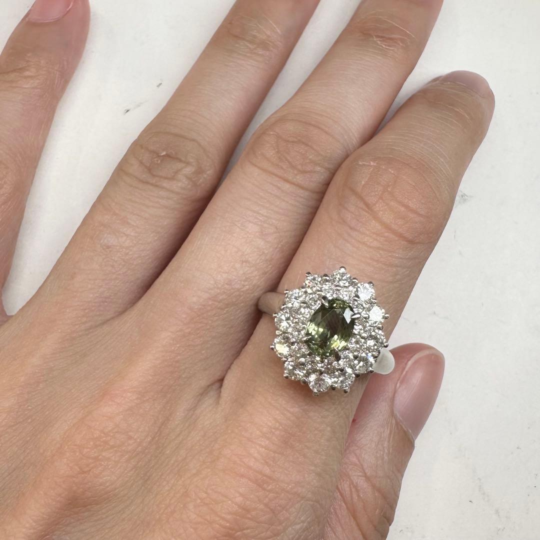 PT850 クリソベリル1.11ct ダイヤモンドリング 希少石レディース 指輪