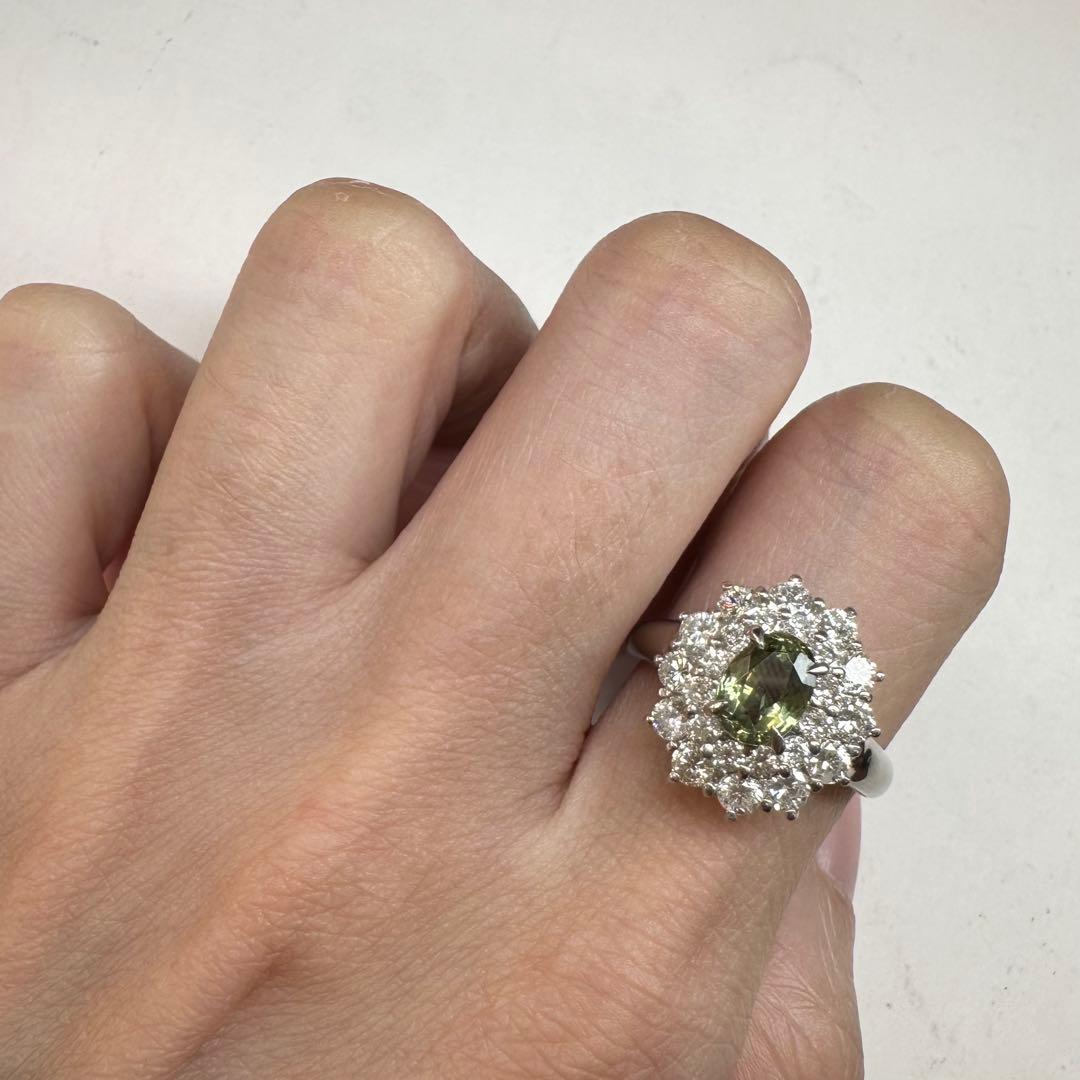 PT850 クリソベリル1.11ct ダイヤモンドリング 希少石レディース 指輪