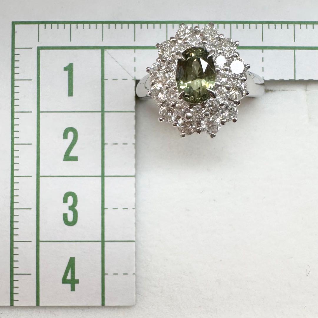PT850 クリソベリル1.11ct ダイヤモンドリング 希少石レディース 指輪