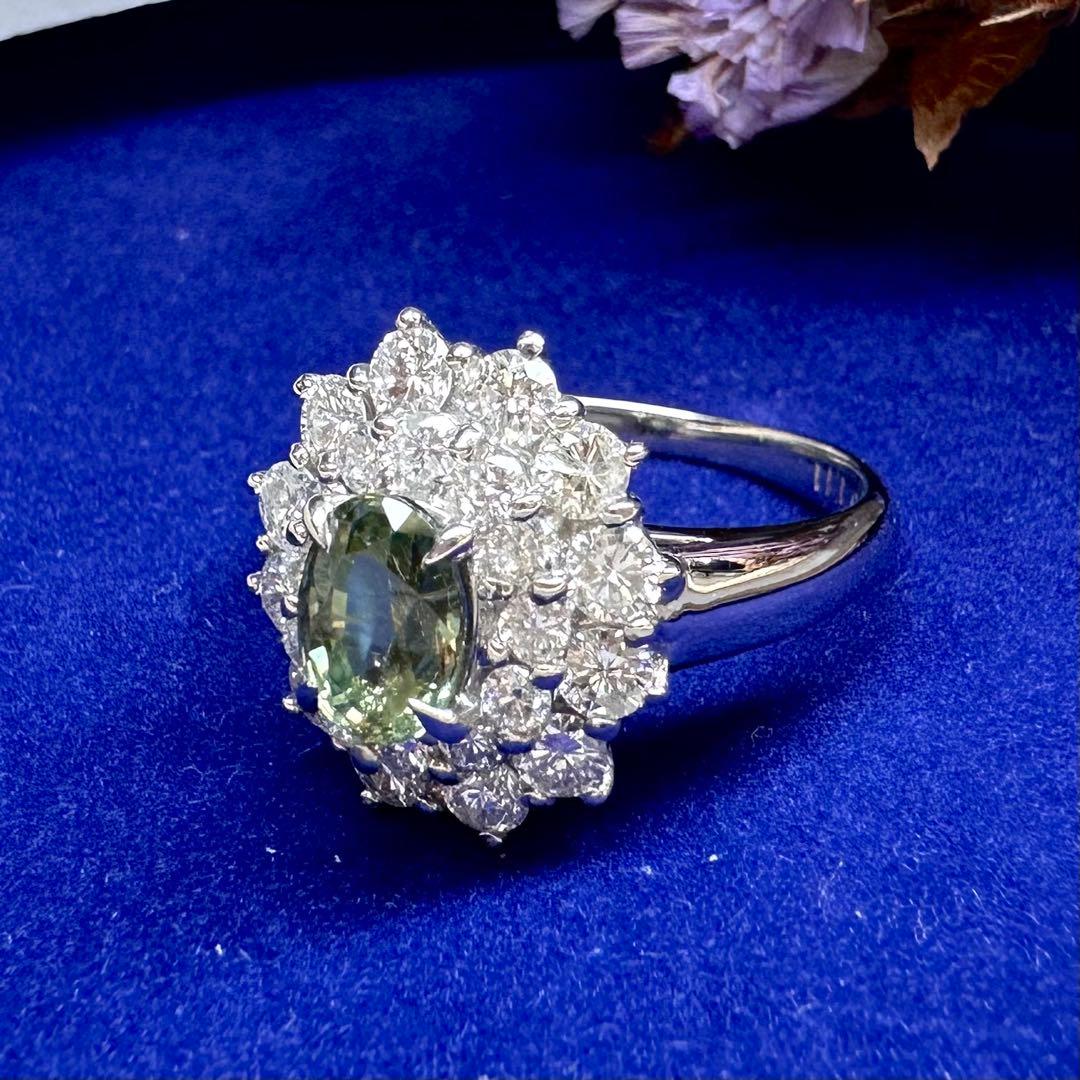 PT850 クリソベリル1.11ct ダイヤモンドリング 希少石レディース 指輪