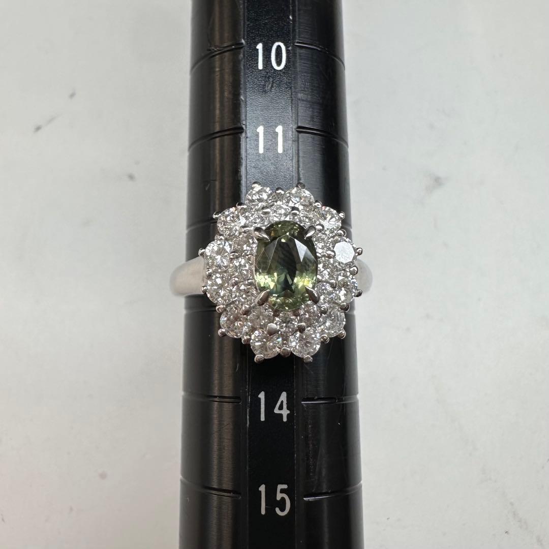 PT850 クリソベリル1.11ct ダイヤモンドリング 希少石レディース 指輪