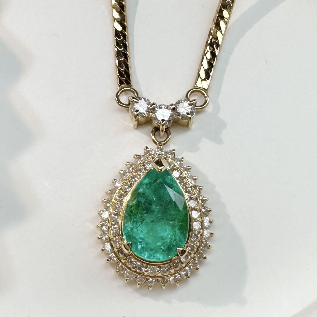 【K18】エメラルド 1.90ct ダイヤモンド ネックレス　ヴィンテージ