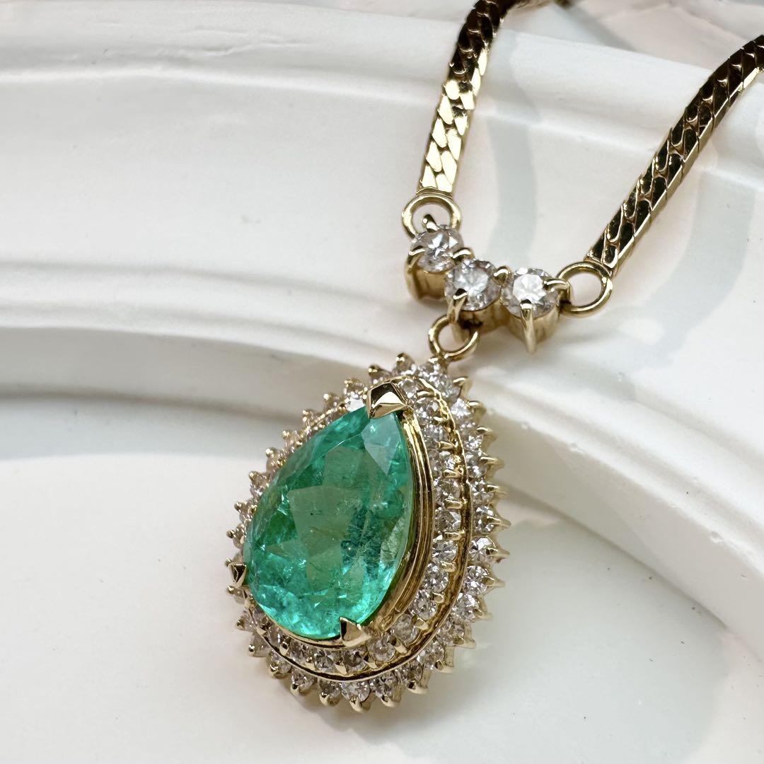 【K18】エメラルド 1.90ct ダイヤモンド ネックレス　ヴィンテージ