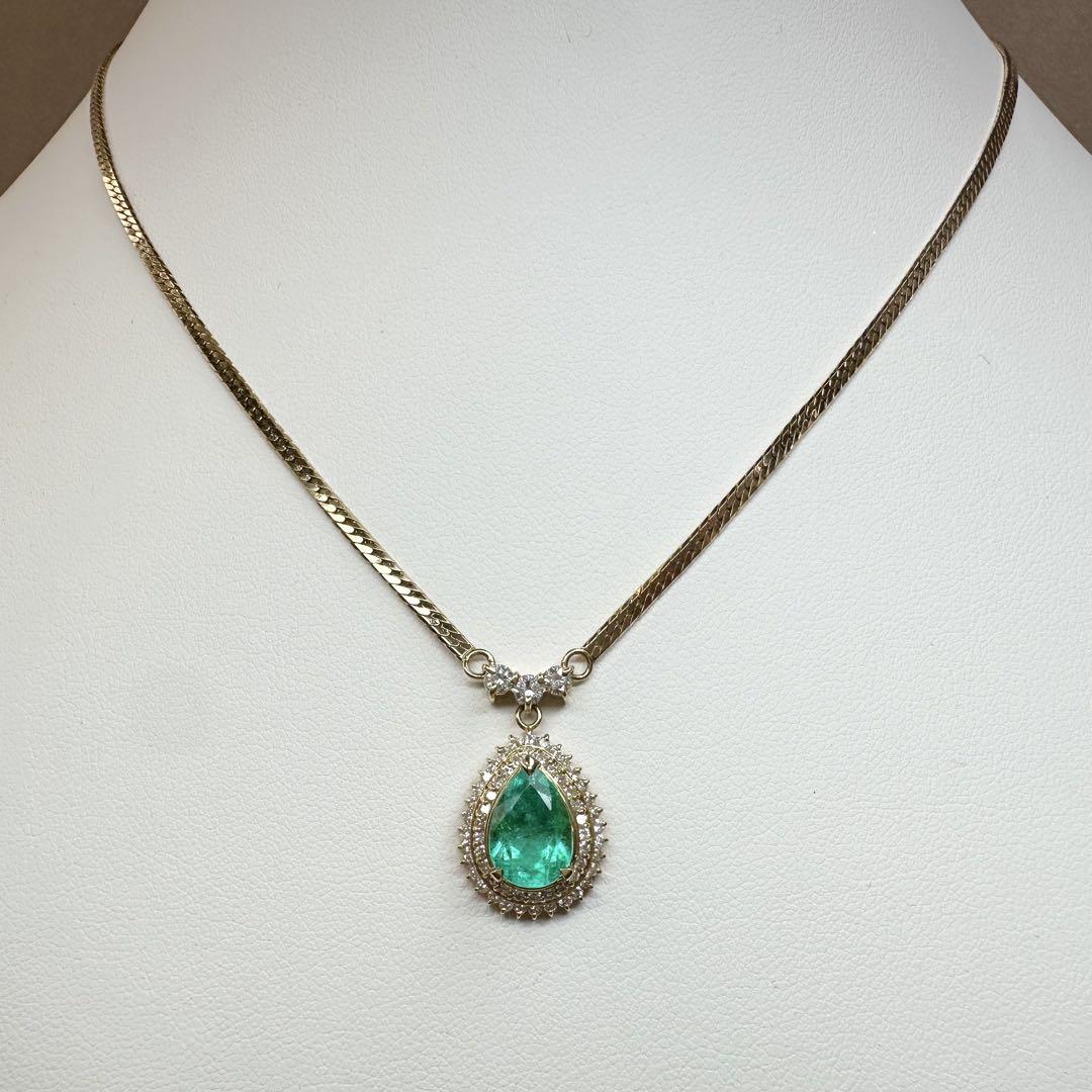 【K18】エメラルド 1.90ct ダイヤモンド ネックレス　ヴィンテージ