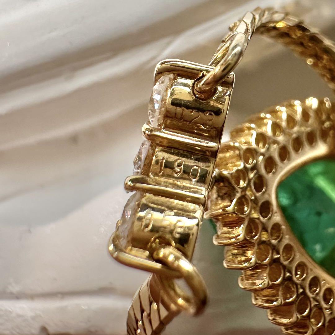 【K18】エメラルド 1.90ct ダイヤモンド ネックレス　ヴィンテージ