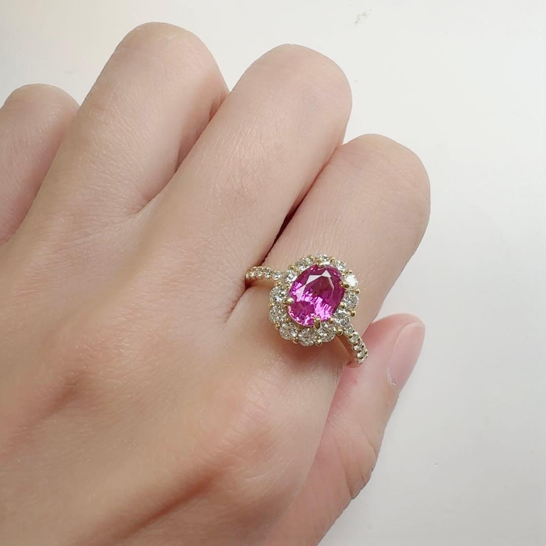 【K18】ピンクサファイア 1.54ct ダイヤ リング
