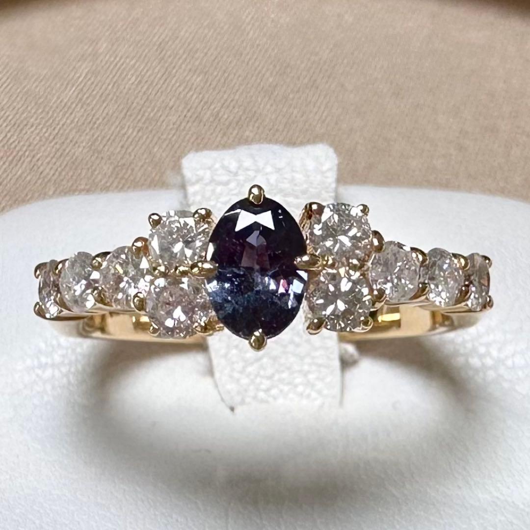 K18 アレキサンドライト リング 0.40ct カラーチェンジ 希少石