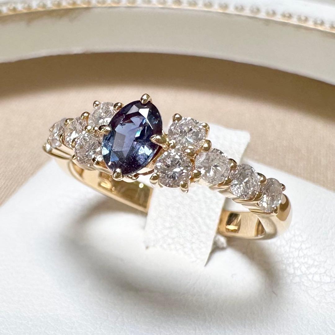 K18 アレキサンドライト リング 0.40ct カラーチェンジ 希少石