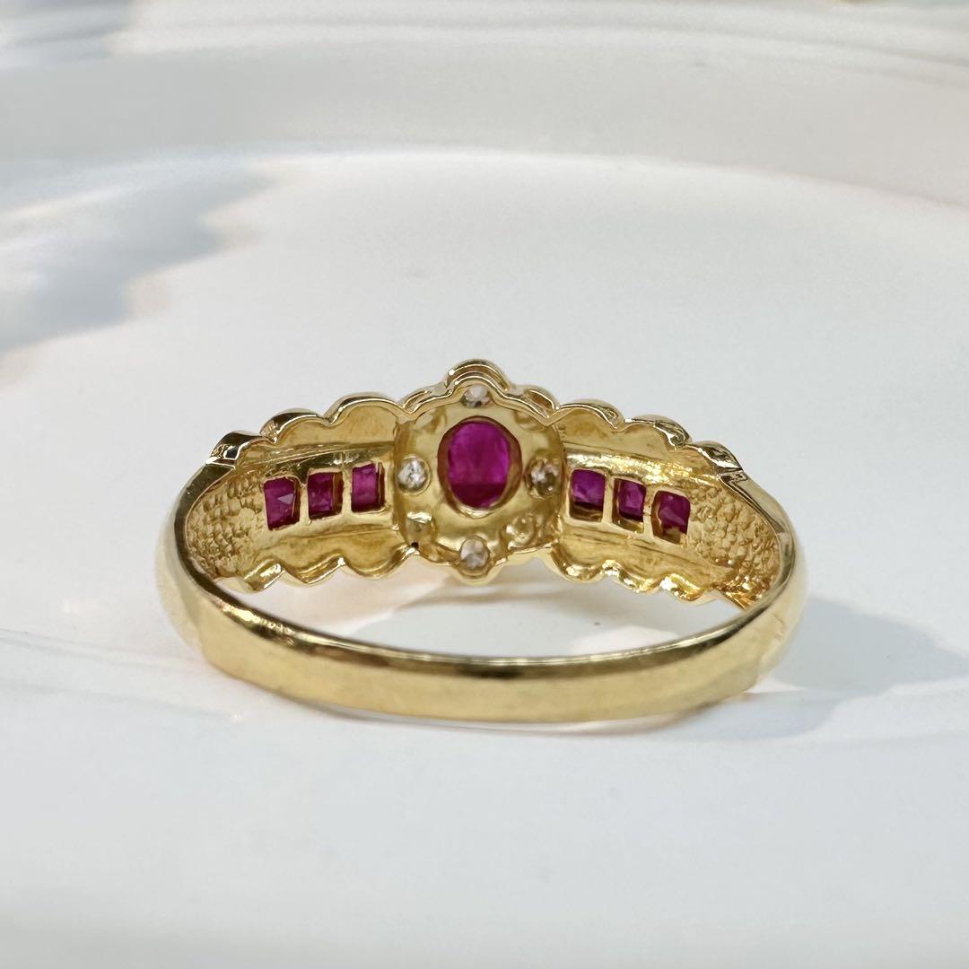 【K18】ルビー 0.03ct ダイヤモンド リング