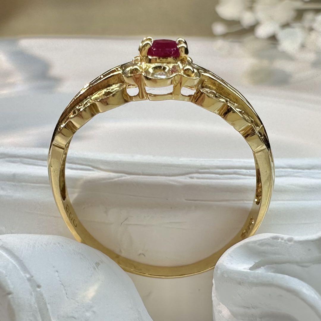 【K18】ルビー 0.03ct ダイヤモンド リング
