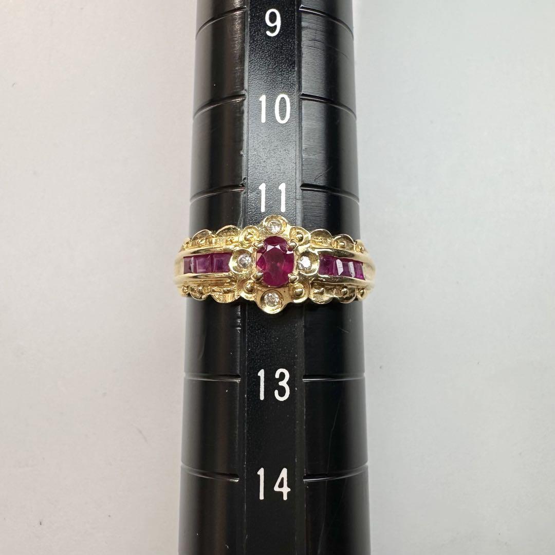 【K18】ルビー 0.03ct ダイヤモンド リング