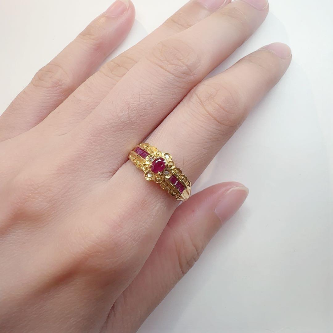 【K18】ルビー 0.03ct ダイヤモンド リング