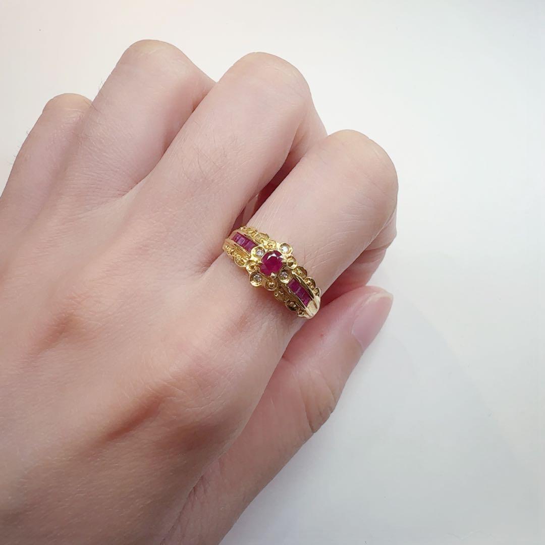 【K18】ルビー 0.03ct ダイヤモンド リング