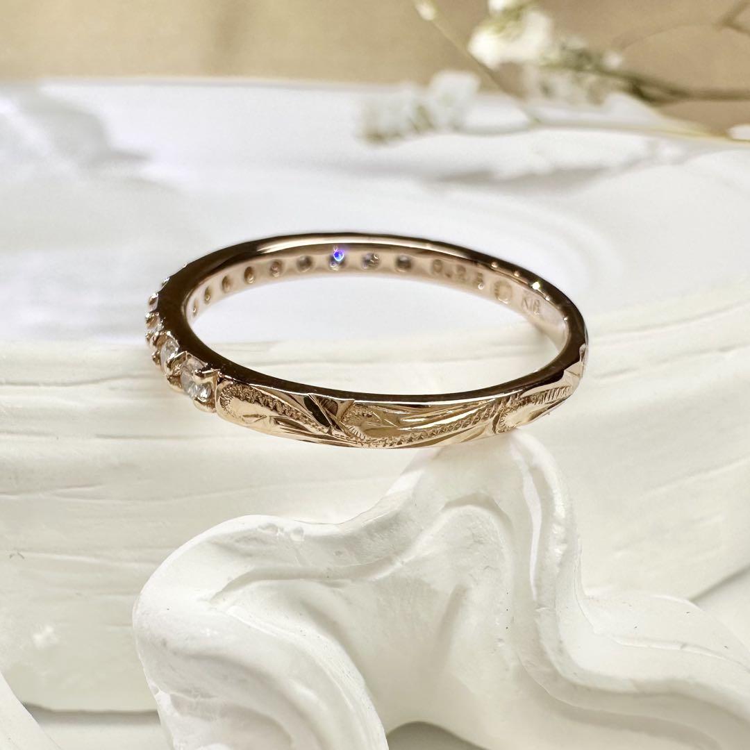 【K18】ダイヤモンド 0.26ct リング 彫金　シンプル