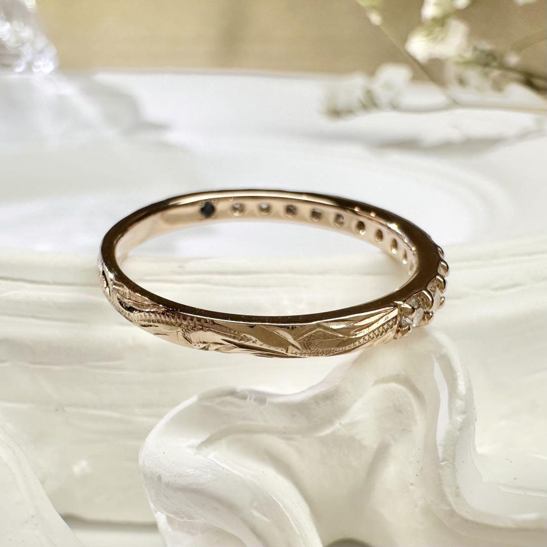 【K18】ダイヤモンド 0.26ct リング 彫金　シンプル