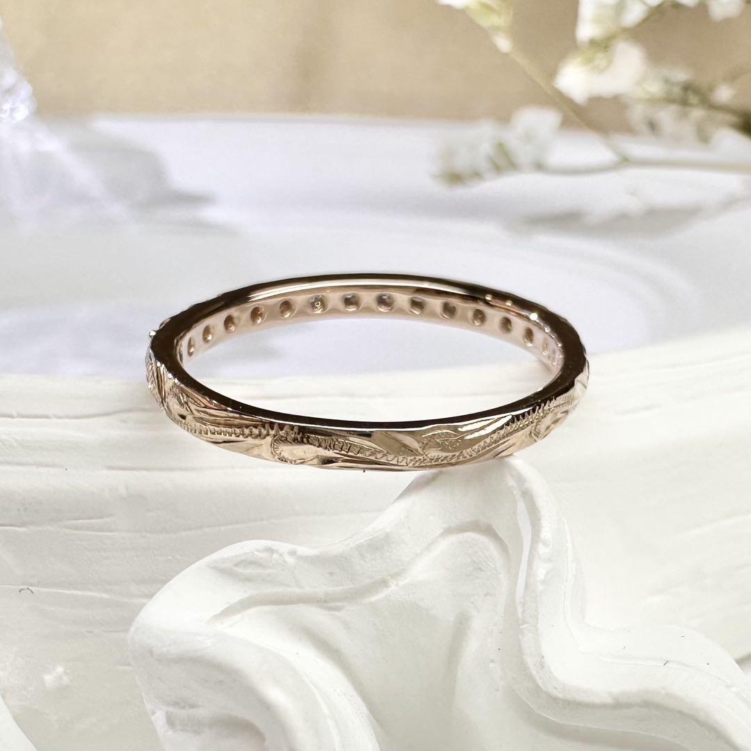 【K18】ダイヤモンド 0.26ct リング 彫金　シンプル