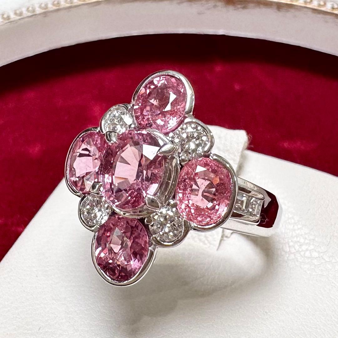 PT900 ピンクサファイア ダイヤモンド リング 2.80ct
