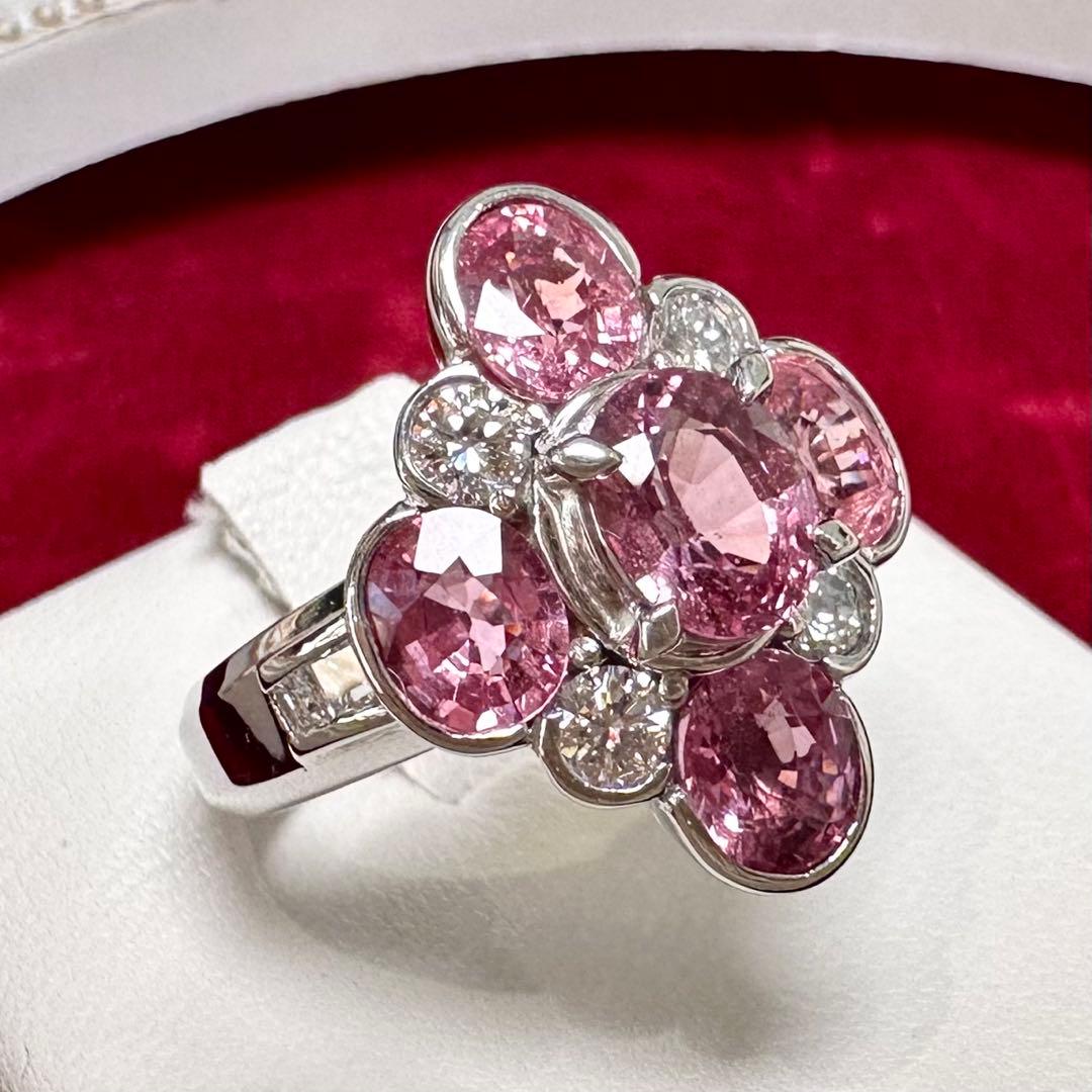 PT900 ピンクサファイア ダイヤモンド リング 2.80ct