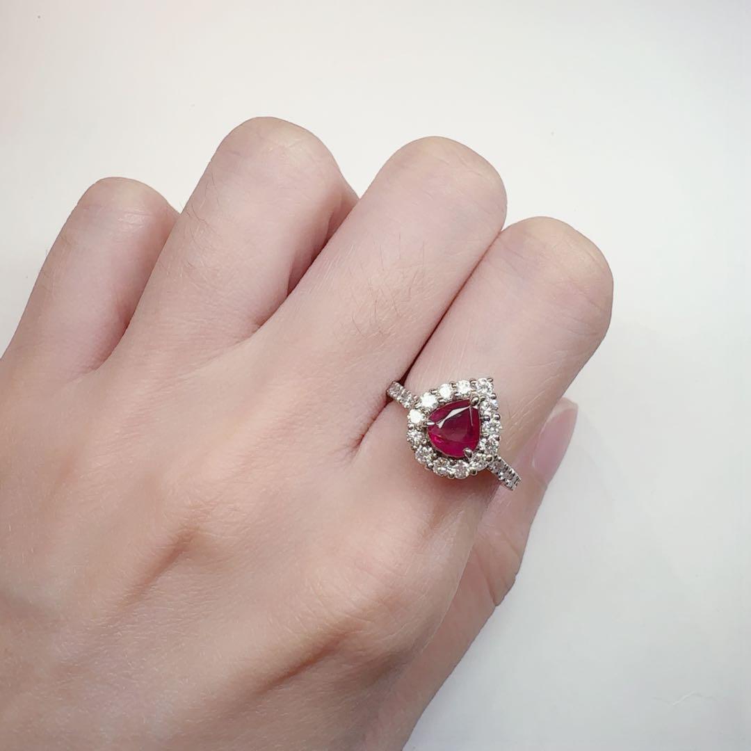 【美品】Pt900 ピジョンブランドルビー 1.02ct ビルマ産 ダイヤ 鑑付