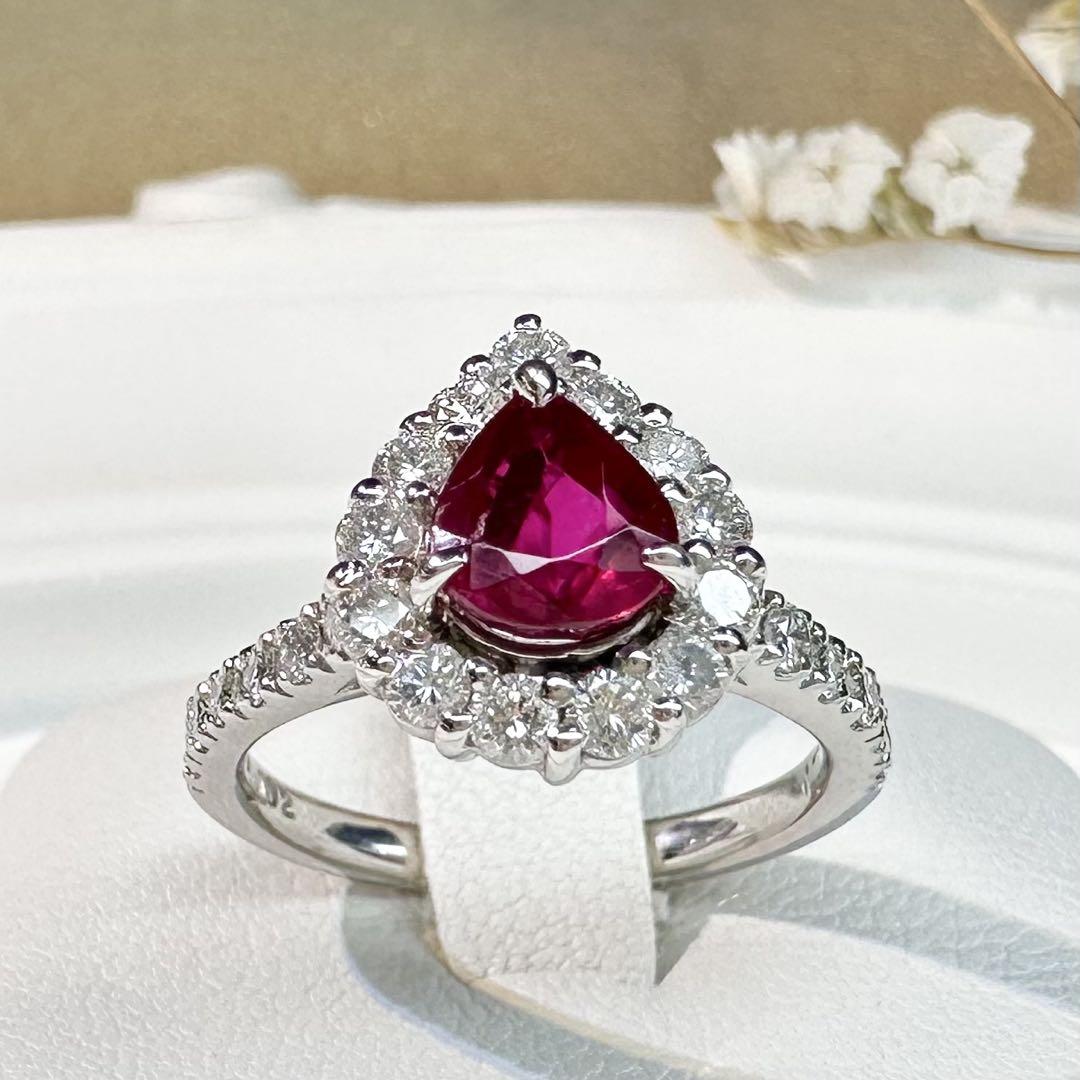 【美品】Pt900 ピジョンブランドルビー 1.02ct ビルマ産 ダイヤ 鑑付