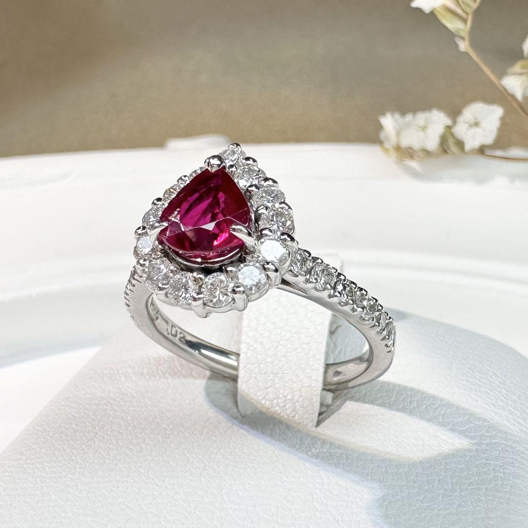 【美品】Pt900 ピジョンブランドルビー 1.02ct ビルマ産 ダイヤ 鑑付