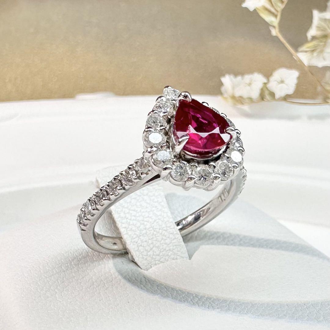 【美品】Pt900 ピジョンブランドルビー 1.02ct ビルマ産 ダイヤ 鑑付