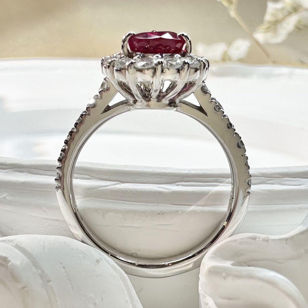 【美品】Pt900 ピジョンブランドルビー 1.02ct ビルマ産 ダイヤ 鑑付