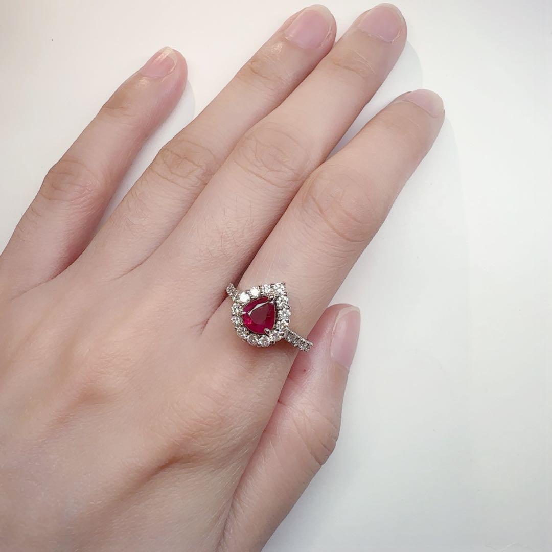 【美品】Pt900 ピジョンブランドルビー 1.02ct ビルマ産 ダイヤ 鑑付