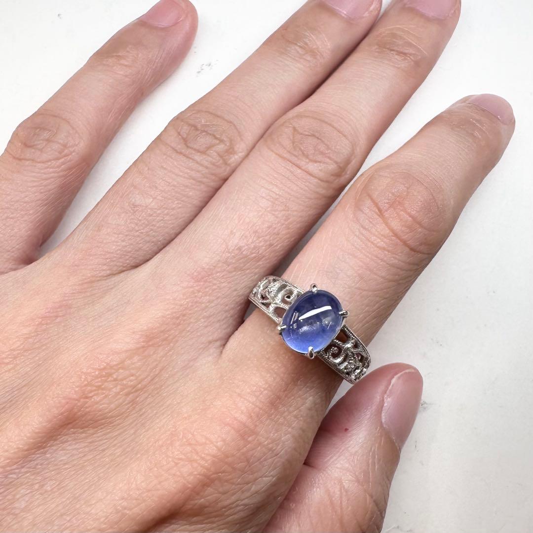 PT900 スターサファイア 3.86ct ダイヤモンドリング 大粒 希少石