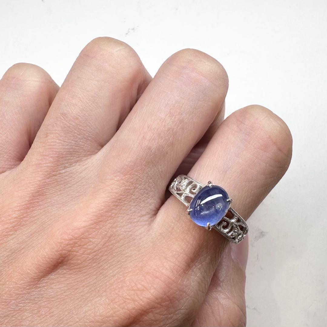 PT900 スターサファイア 3.86ct ダイヤモンドリング 大粒 希少石