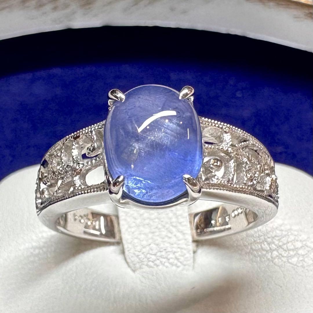 PT900 スターサファイア 3.86ct ダイヤモンドリング 大粒 希少石