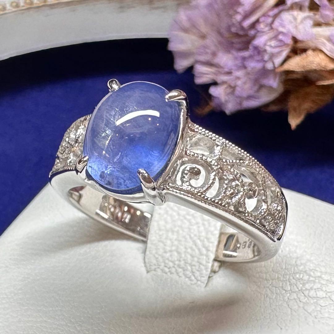 PT900 スターサファイア 3.86ct ダイヤモンドリング 大粒 希少石