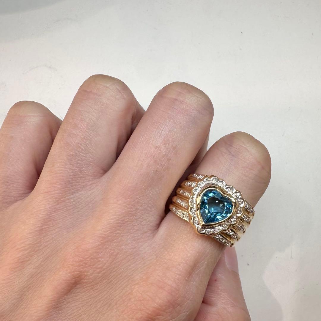 【K18】ブルートパーズ 2.7ct リング ハートデザイン