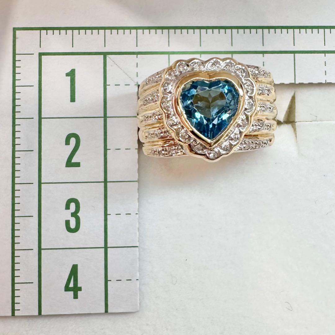【K18】ブルートパーズ 2.7ct リング ハートデザイン