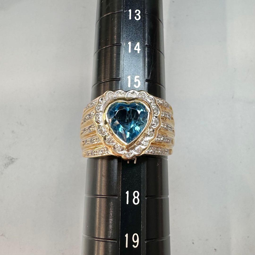 【K18】ブルートパーズ 2.7ct リング ハートデザイン