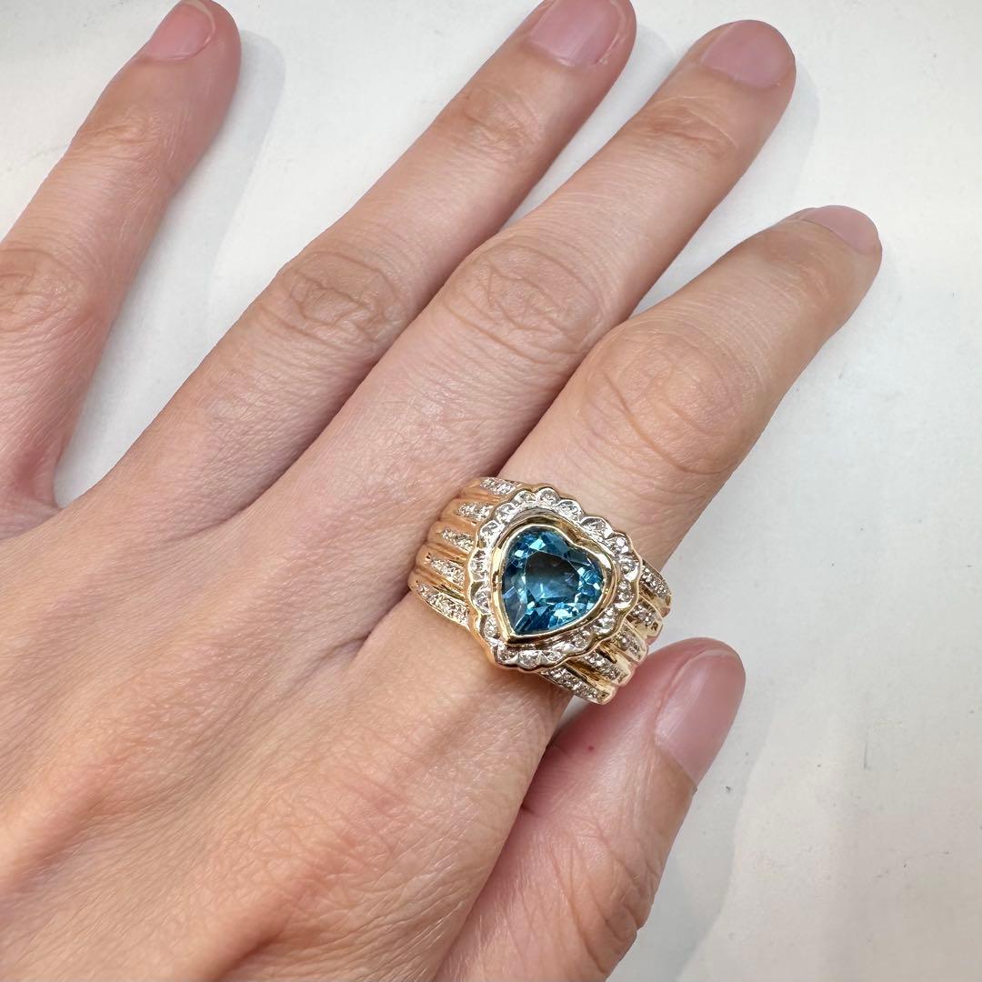 【K18】ブルートパーズ 2.7ct リング ハートデザイン