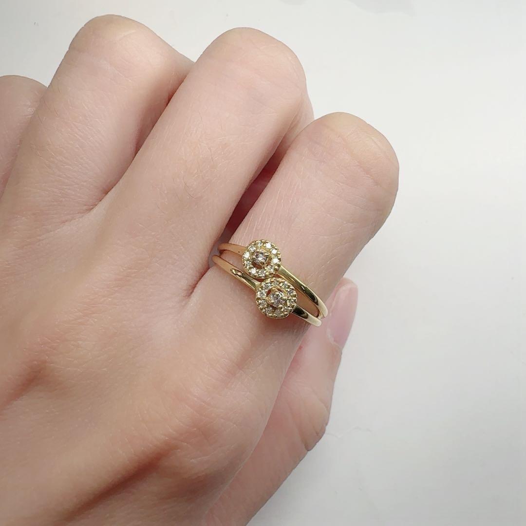 【K18】ダイヤモンド 0.06ct ツインフラワー 二輪花 デザイン リング