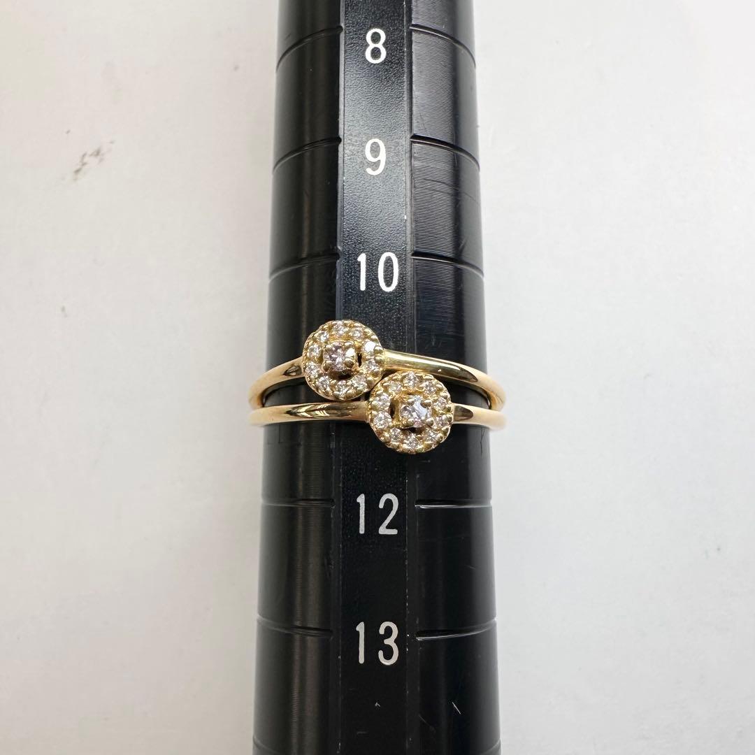 【K18】ダイヤモンド 0.06ct ツインフラワー 二輪花 デザイン リング