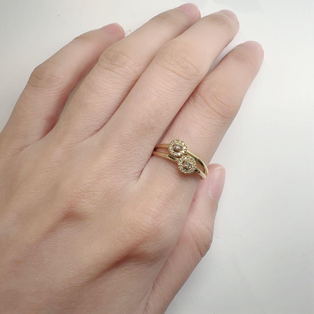 【K18】ダイヤモンド 0.06ct ツインフラワー 二輪花 デザイン リング