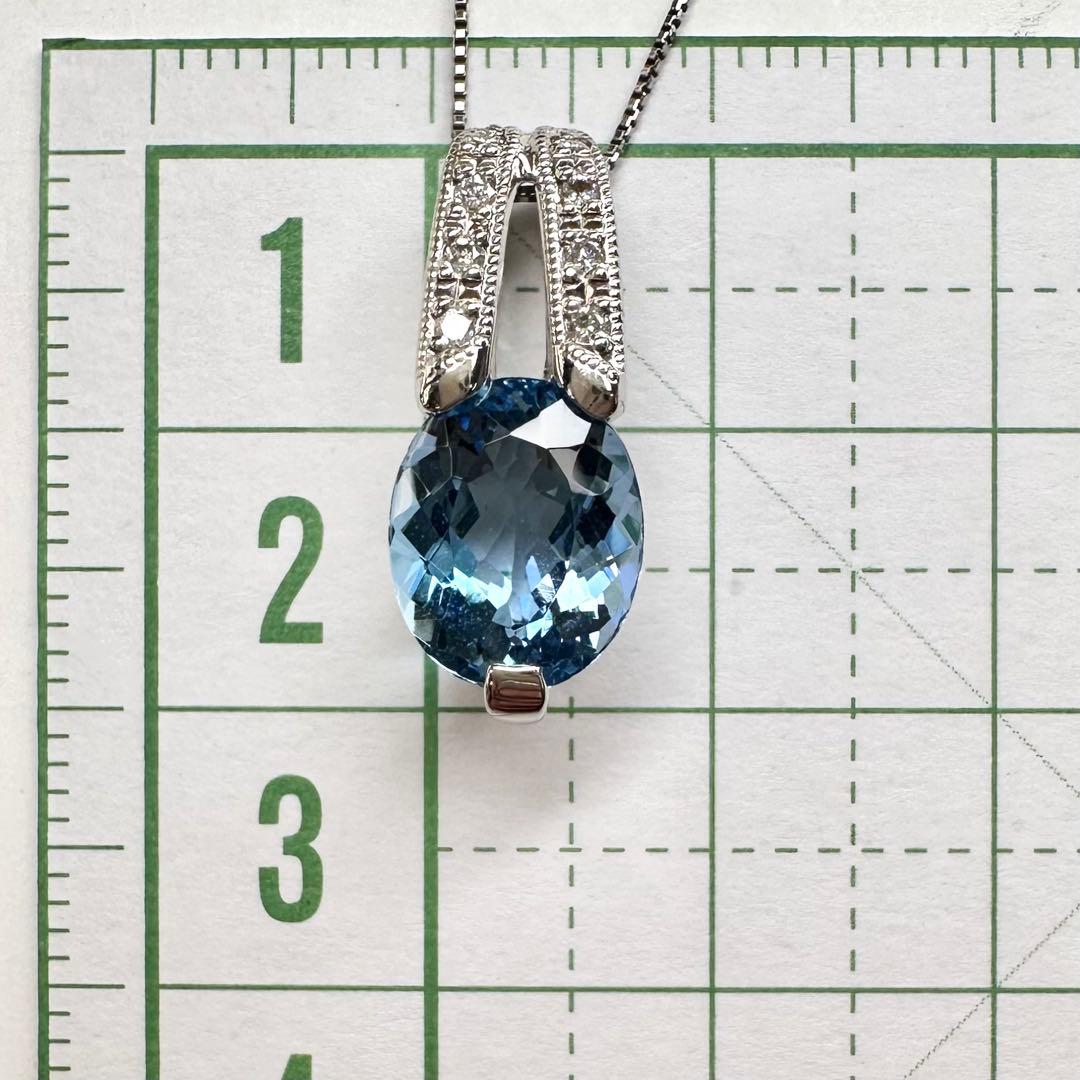 【美品】K18/PT900 アクアマリン 2.64ct ネックレス ダイヤ