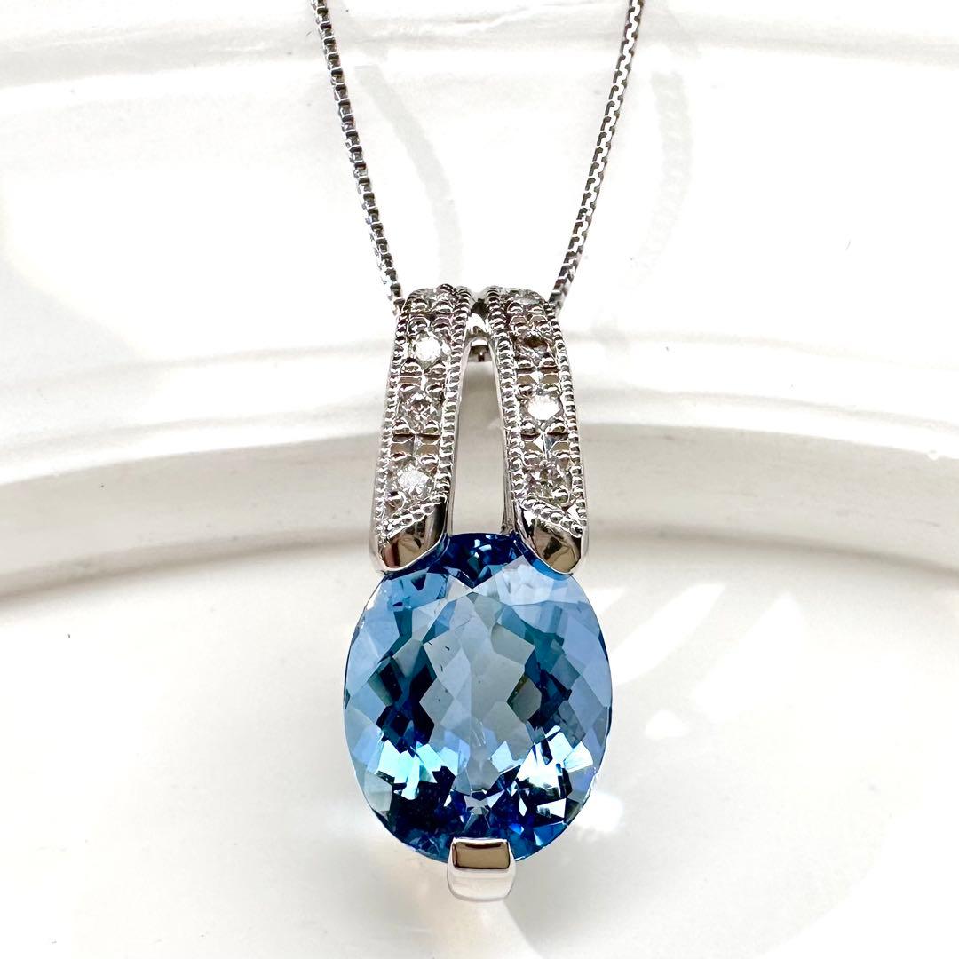 【美品】K18/PT900 アクアマリン 2.64ct ネックレス ダイヤ