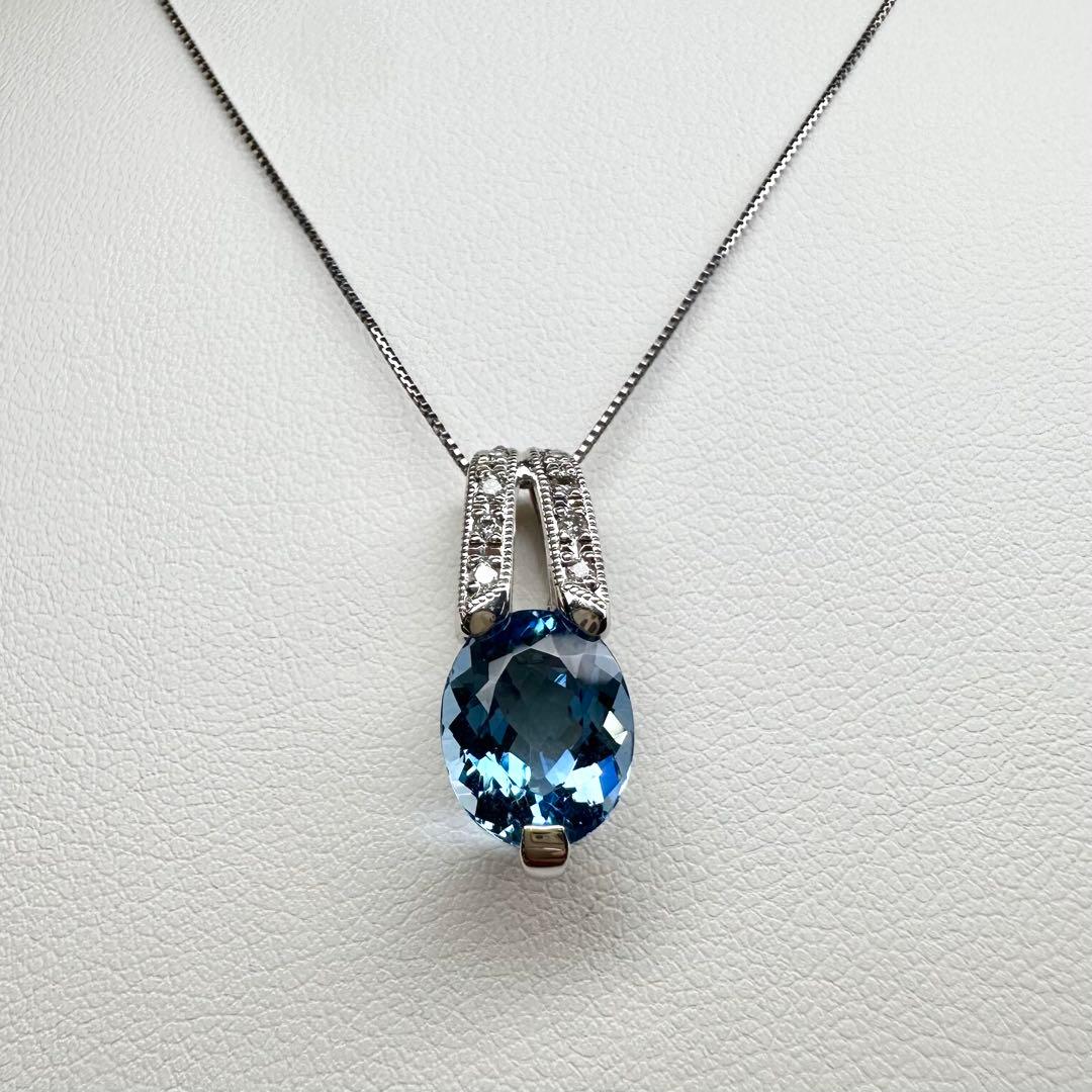 【美品】K18/PT900 アクアマリン 2.64ct ネックレス ダイヤ
