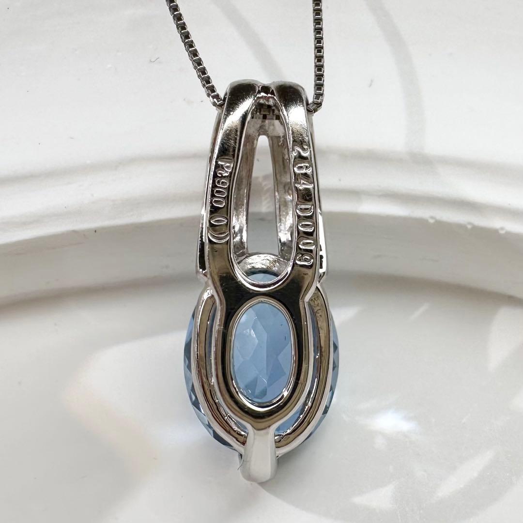 【美品】K18/PT900 アクアマリン 2.64ct ネックレス ダイヤ