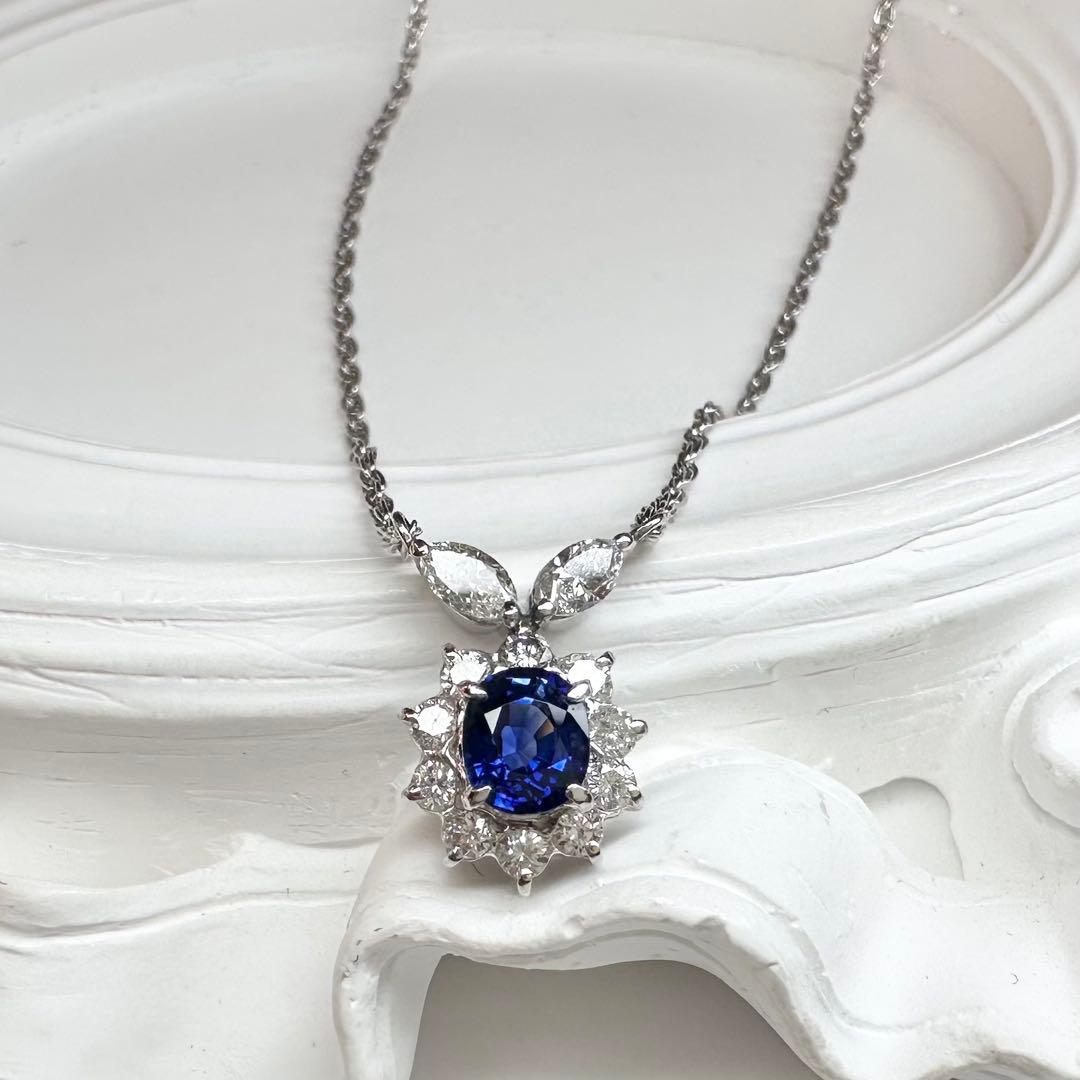 【美品】PT900 サファイア 0.89ct ダイヤモンド ネックレス