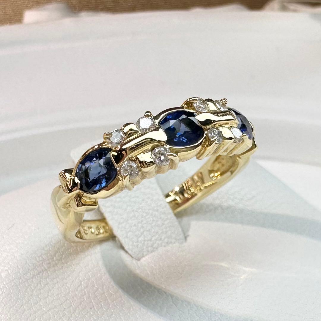 【K18】サファイア 0.63ct ダイヤモンド リング