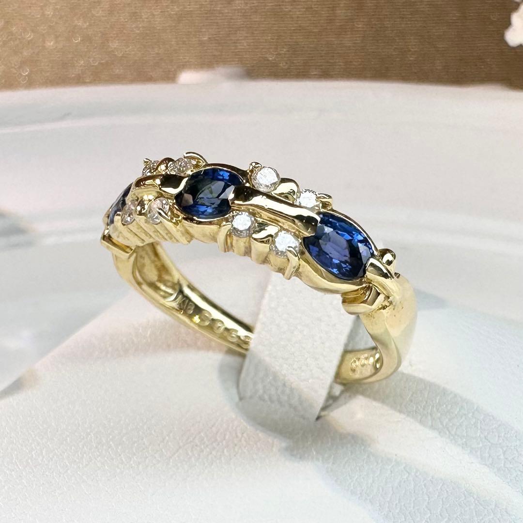 【K18】サファイア 0.63ct ダイヤモンド リング