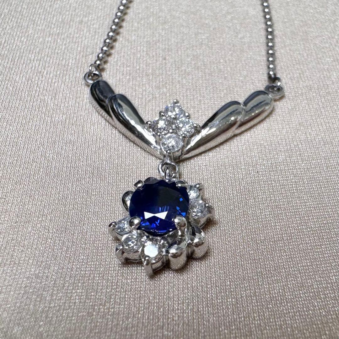 PT850 サファイア ダイヤモンド ネックレス 0.79ct