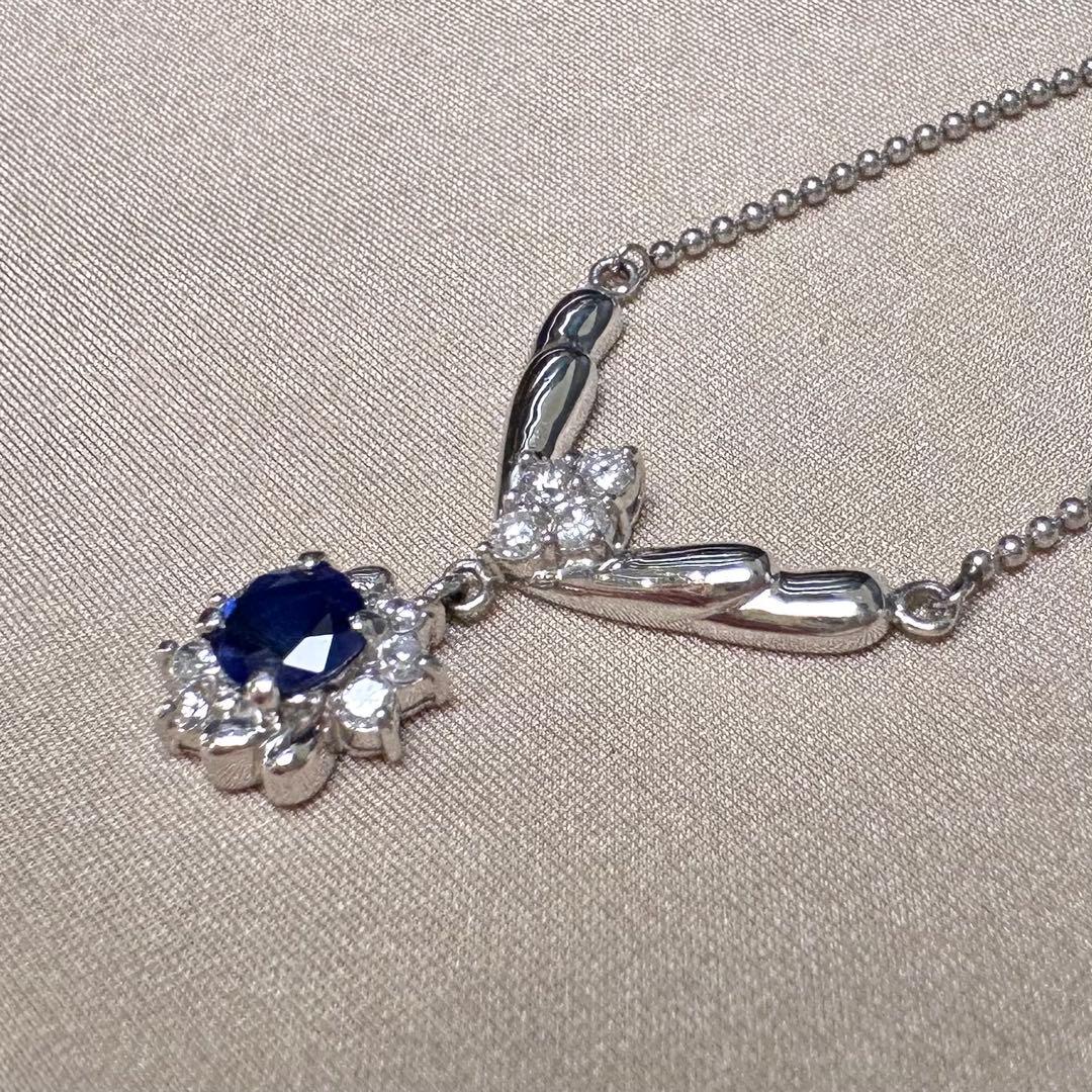 PT850 サファイア ダイヤモンド ネックレス 0.79ct