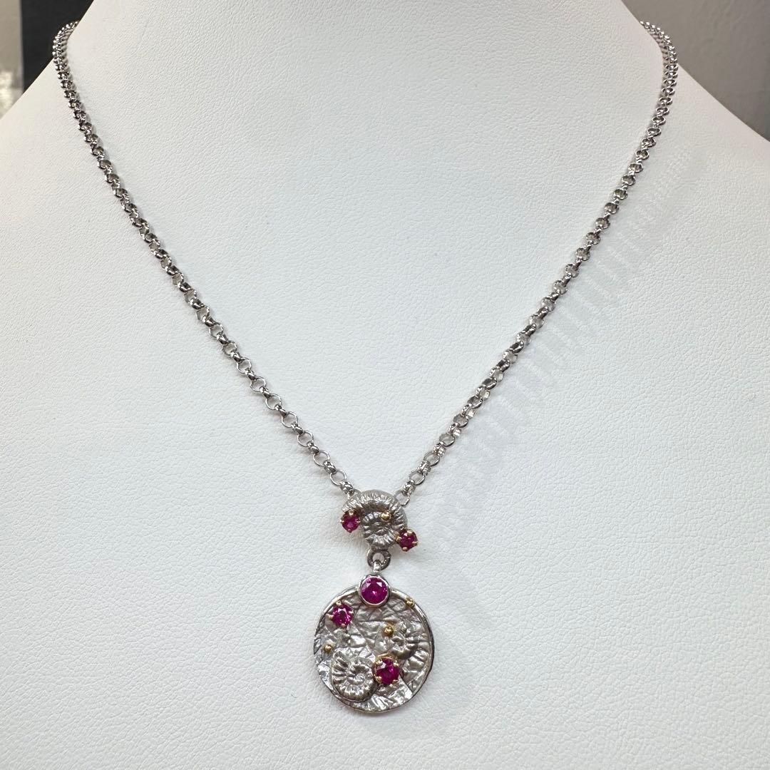【美品】K18/PT850 ルビー0.4ct ネックレス