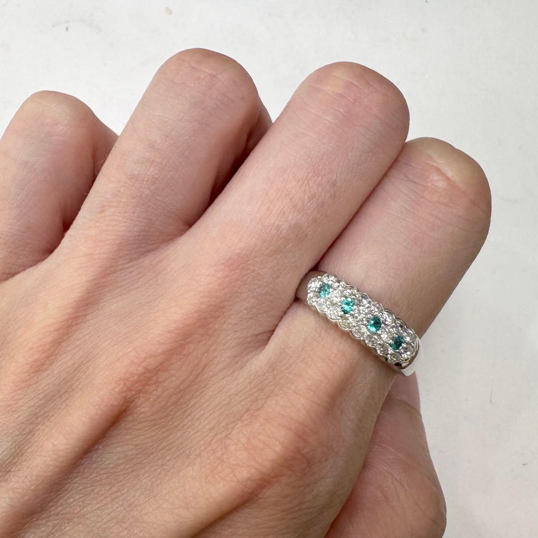 K18WG パライバトルマリン ダイヤモンド リング 0.11ct